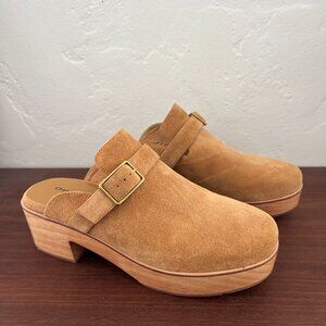 NEW Charlotte Stone Sam Clogs in Bamboo tan brown suede platform clogs buckle 10